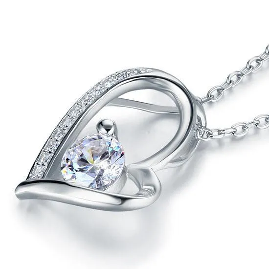 1 Carat Created Zirconia Heart 925 Sterling Silver Pendant Necklace MXFN8033