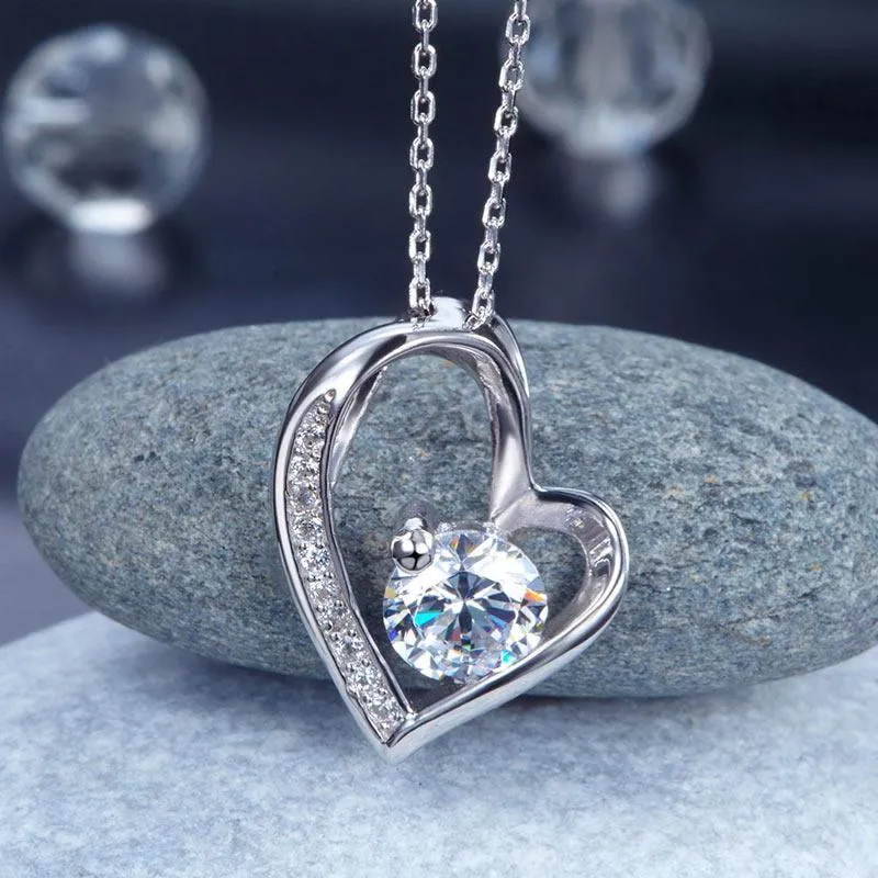 1 Carat Created Zirconia Heart 925 Sterling Silver Pendant Necklace MXFN8033