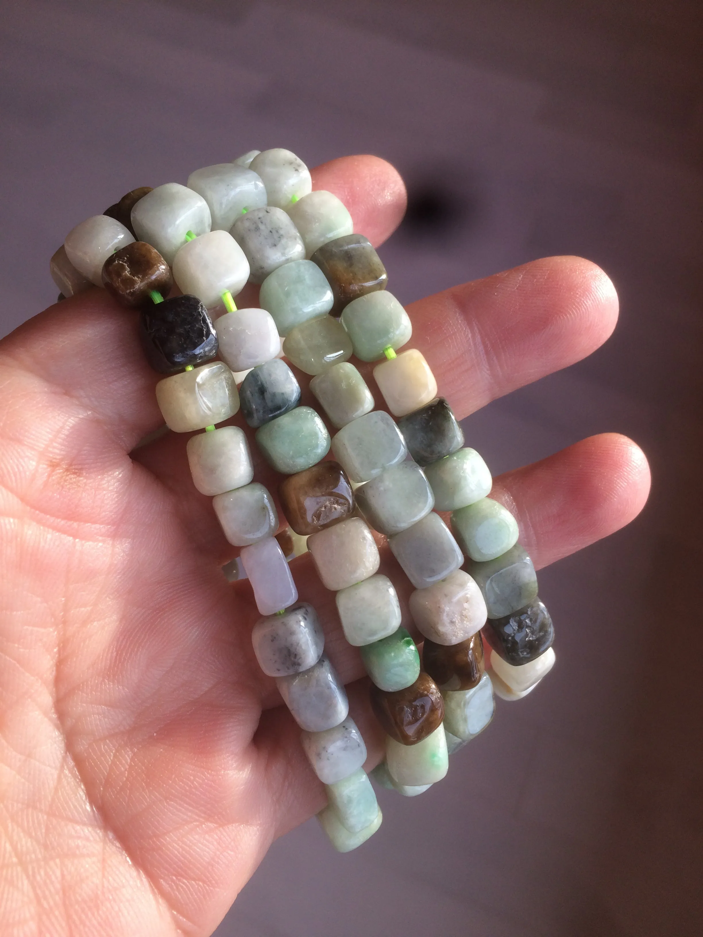 100% natural green/white/brown/black type A jadeite jade natural shape bead bracelet AT77