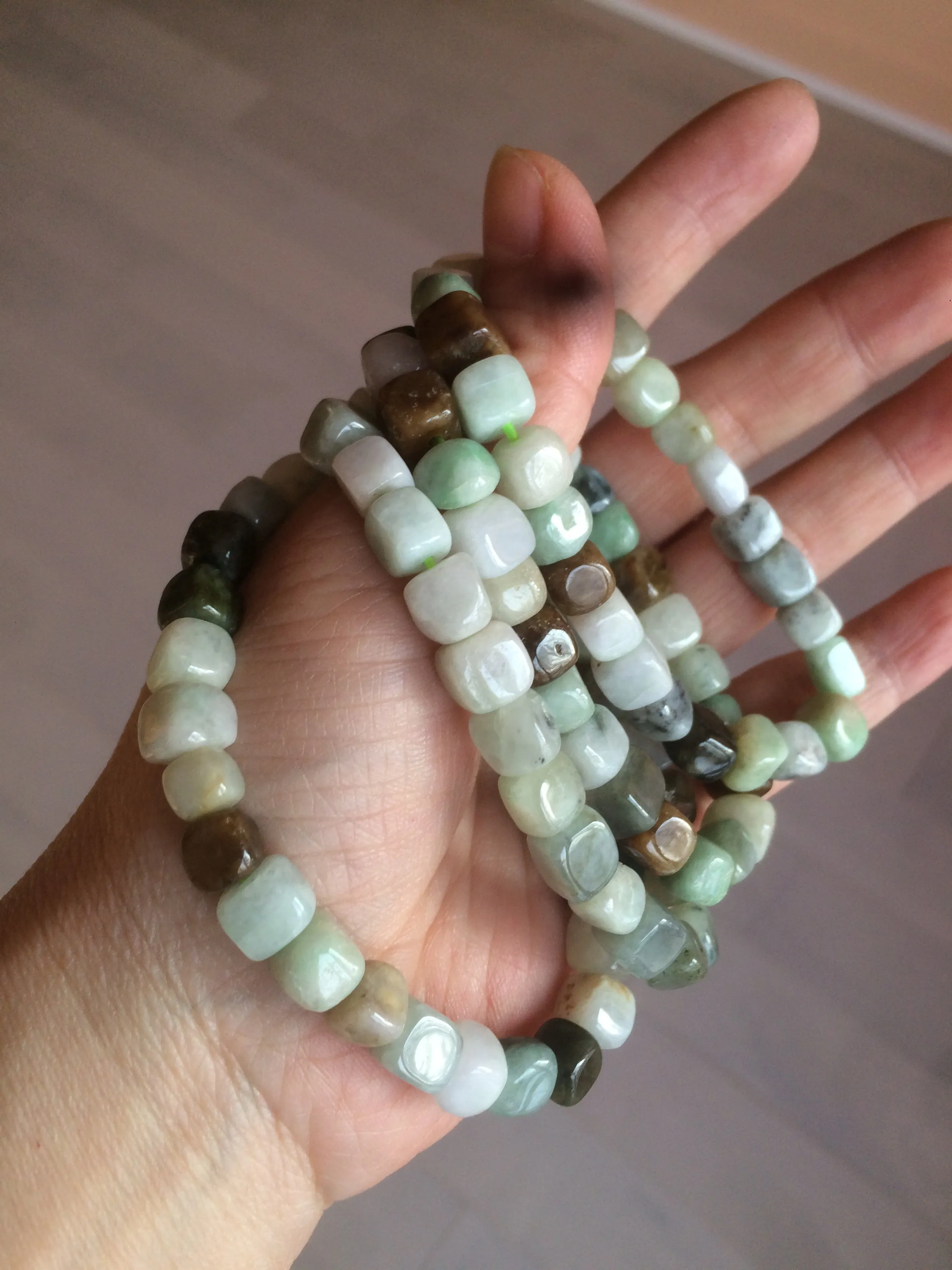 100% natural green/white/brown/black type A jadeite jade natural shape bead bracelet AT77