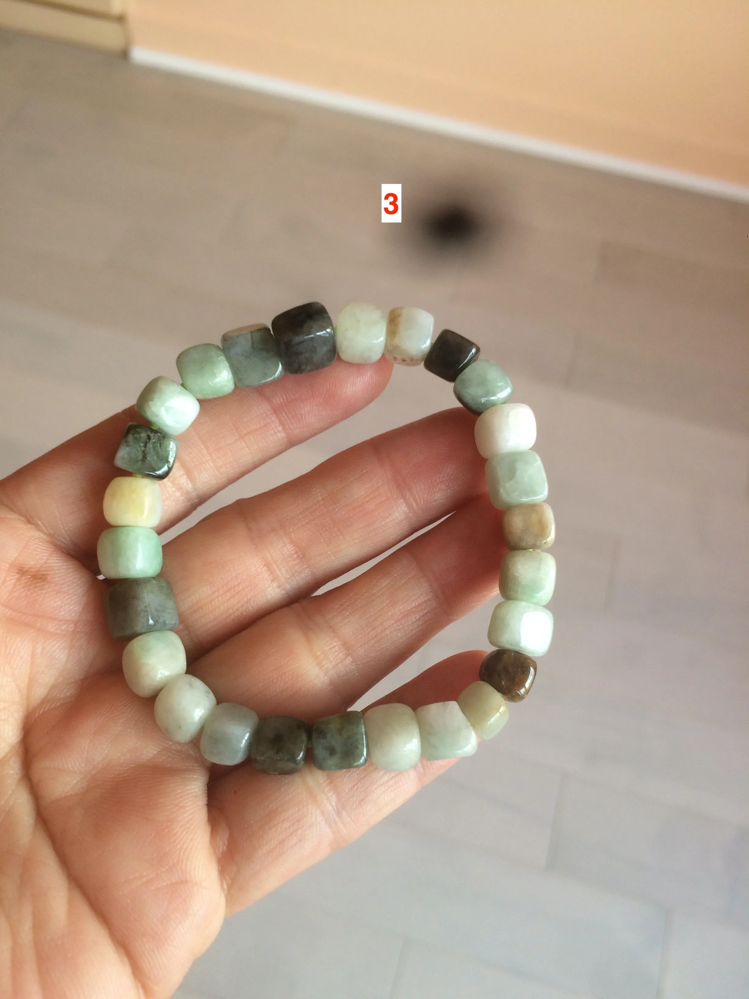 100% natural green/white/brown/black type A jadeite jade natural shape bead bracelet AT77