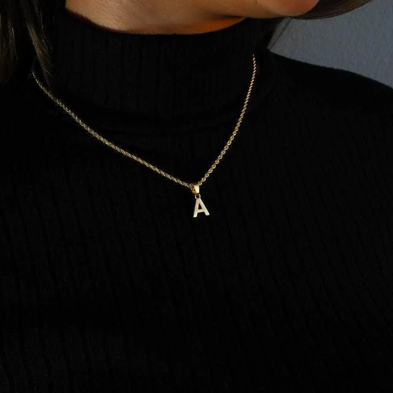 10K Solid Gold Block Initial Necklace