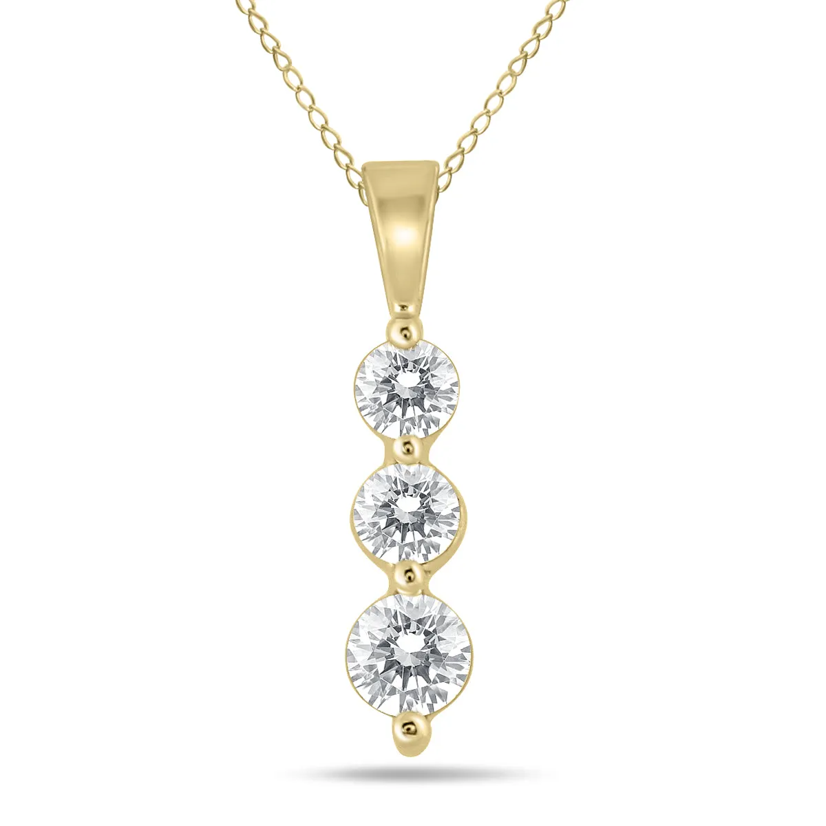 1/2 Carat Tw Three Stone Diamond Pendant In 10K Yellow Gold