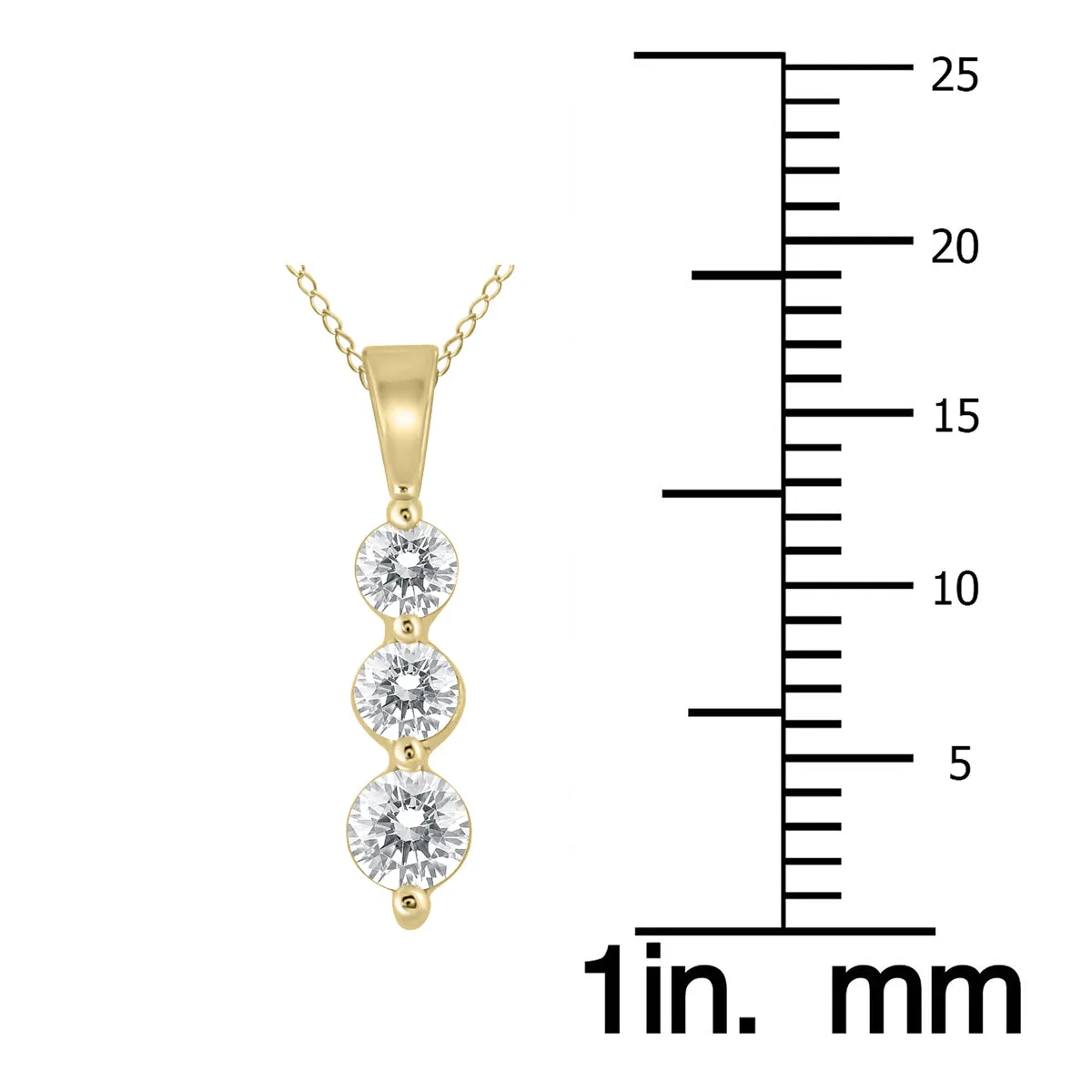 1/2 Carat Tw Three Stone Diamond Pendant In 10K Yellow Gold