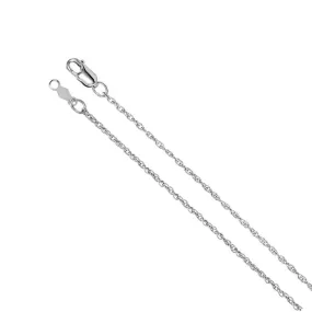 1.25mm 18k White Gold Solid Loose Rope Chain Necklace