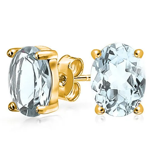 1.33 CT AQUAMARINE 10KT SOLID GOLD EARRINGS STUD