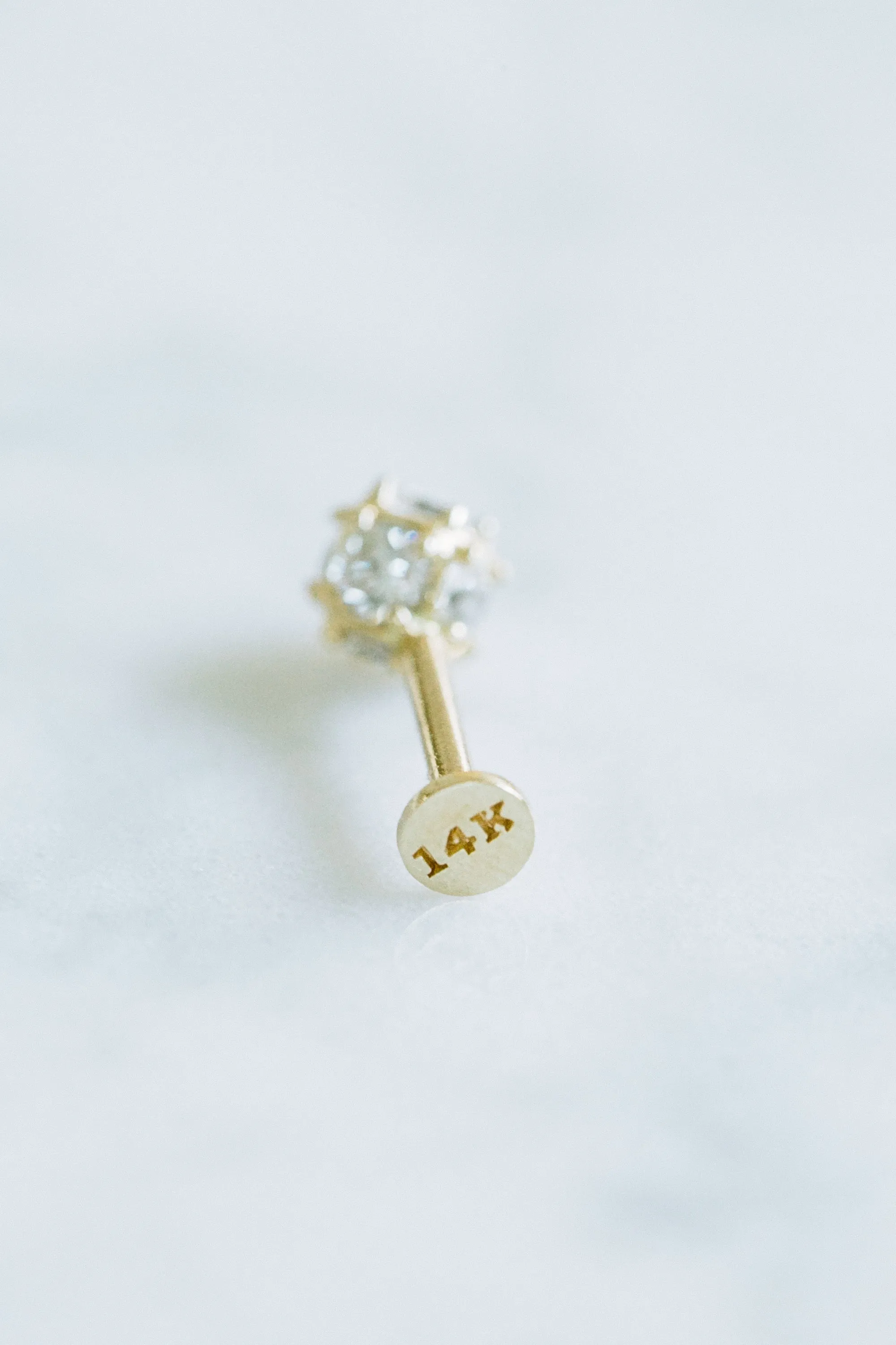 14K Gold CZ Square Ball Forward Helix Cartilage Tragus Inner Conch Internally Threaded Ear Stud Post Earring Labret For Women Men