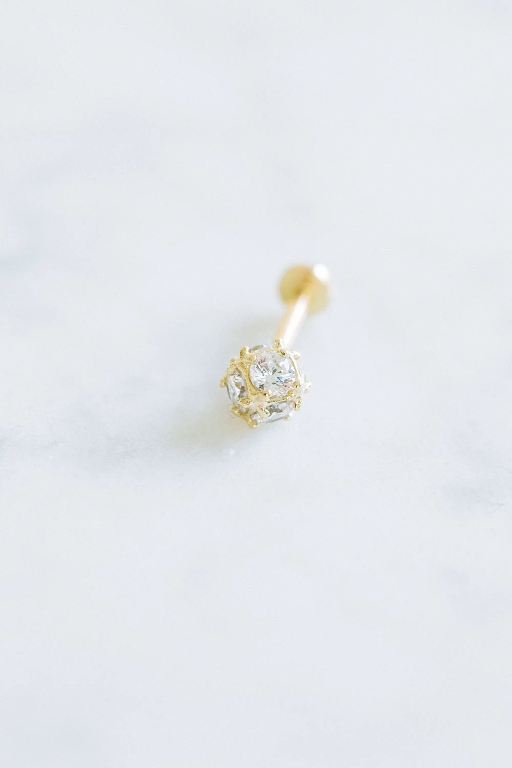 14K Gold CZ Square Ball Forward Helix Cartilage Tragus Inner Conch Internally Threaded Ear Stud Post Earring Labret For Women Men