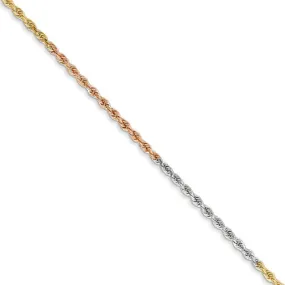 1.5mm 14k Tri-Color Gold Diamond Cut Solid Rope Chain Necklace