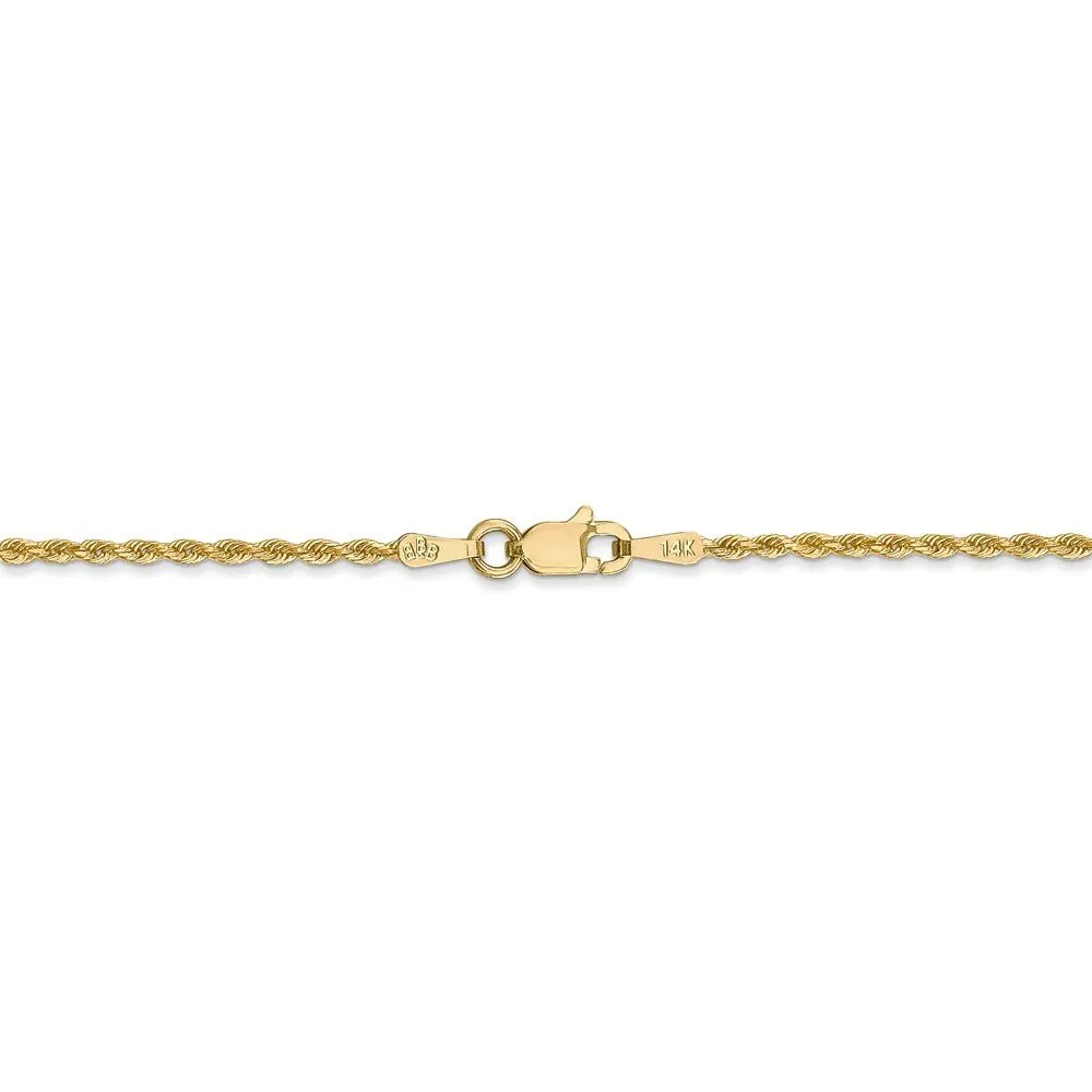 1.5mm 14k Yellow Gold Diamond Cut Solid Rope Chain Bracelet