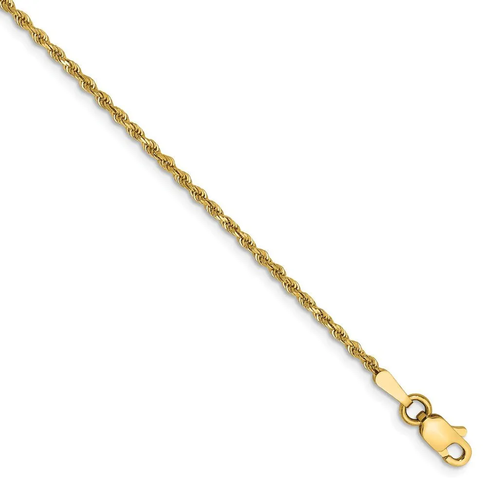 1.5mm 14k Yellow Gold Diamond Cut Solid Rope Chain Bracelet