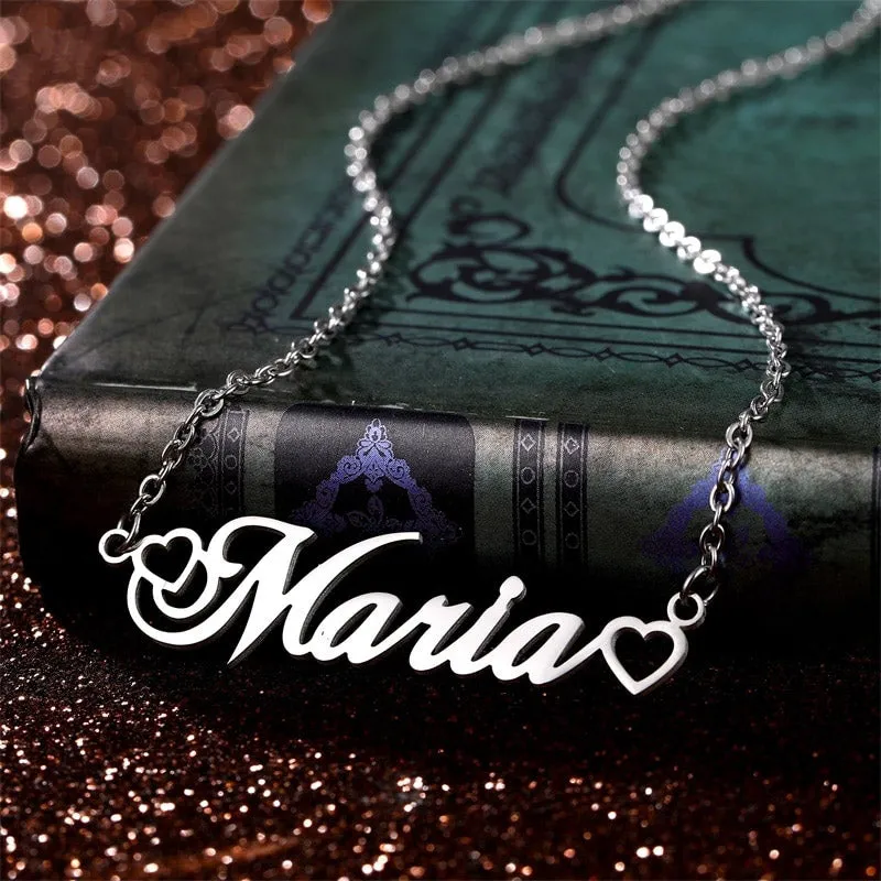 18K Personalized Name Necklace With Tiny Heart