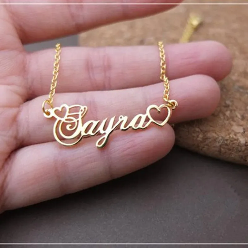 18K Personalized Name Necklace With Tiny Heart