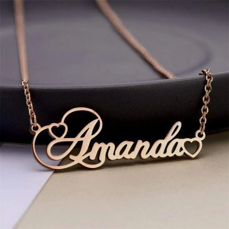 18K Personalized Name Necklace With Tiny Heart