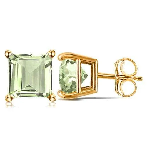 2.07 CT GREEN AMETHYST 10KT SOLID GOLD EARRINGS STUD