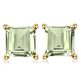 2.07 CT GREEN AMETHYST 10KT SOLID GOLD EARRINGS STUD