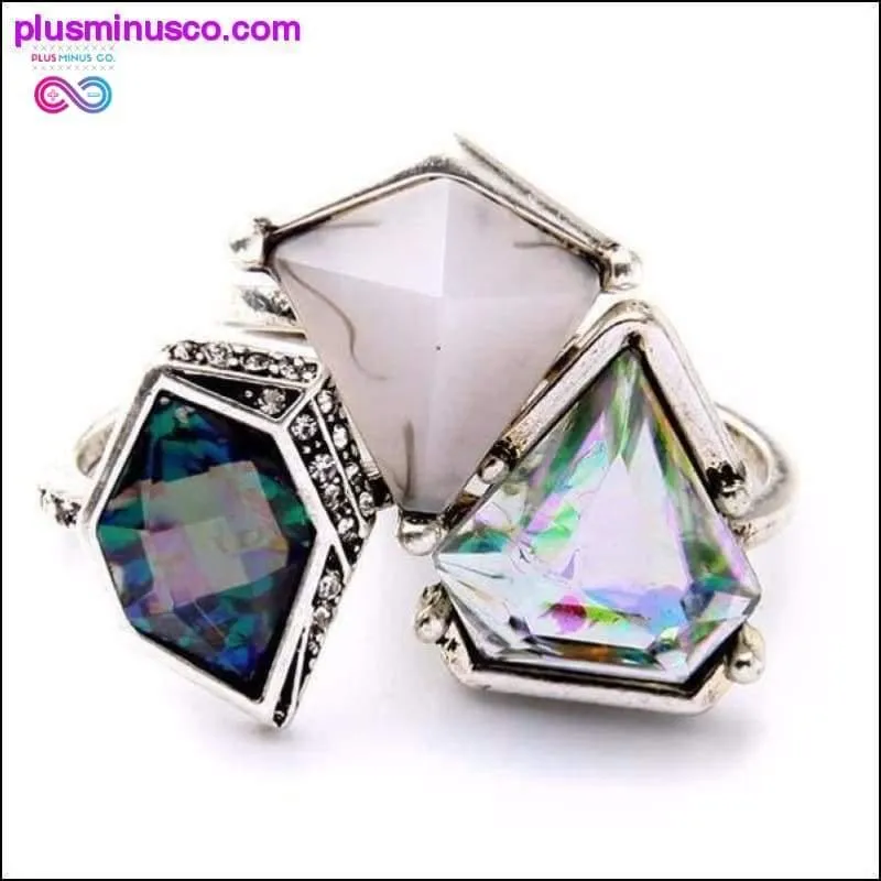 3 Piece Geometric Gemstone Ring Set