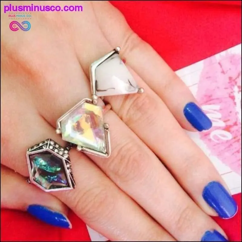 3 Piece Geometric Gemstone Ring Set