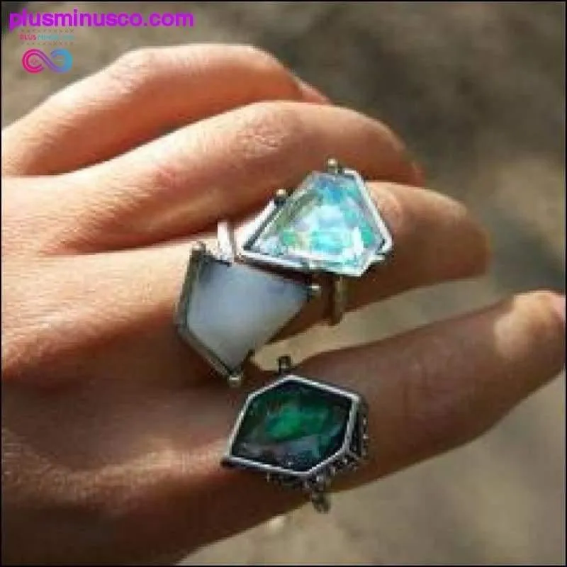 3 Piece Geometric Gemstone Ring Set