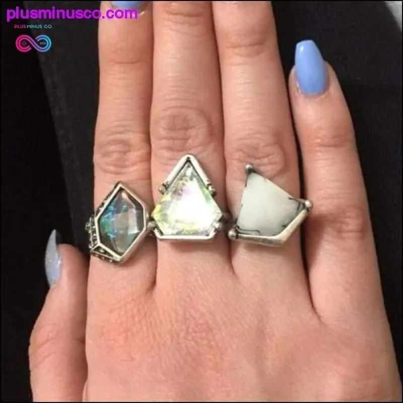 3 Piece Geometric Gemstone Ring Set