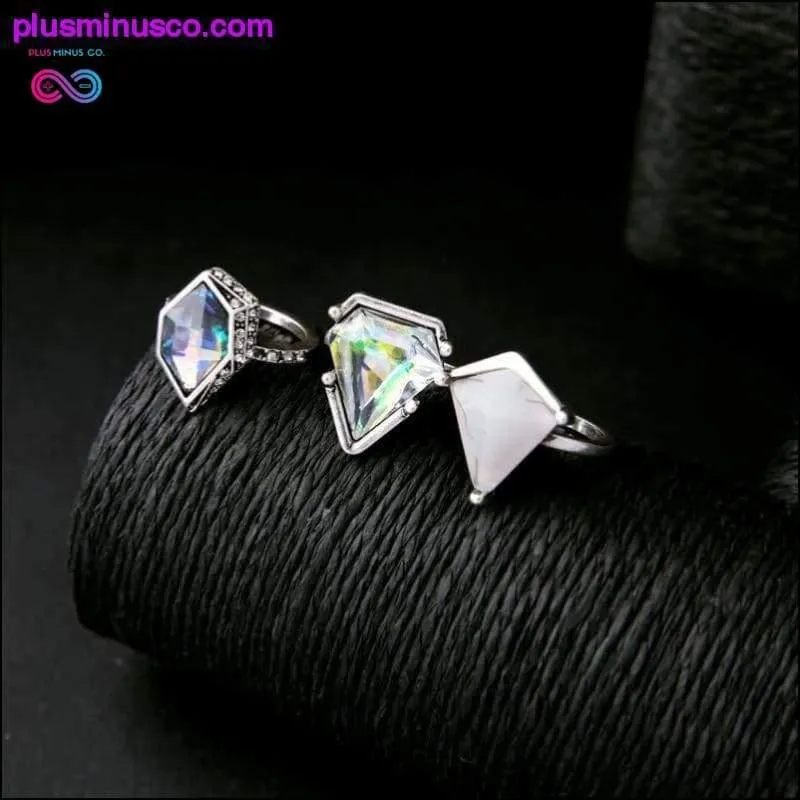 3 Piece Geometric Gemstone Ring Set