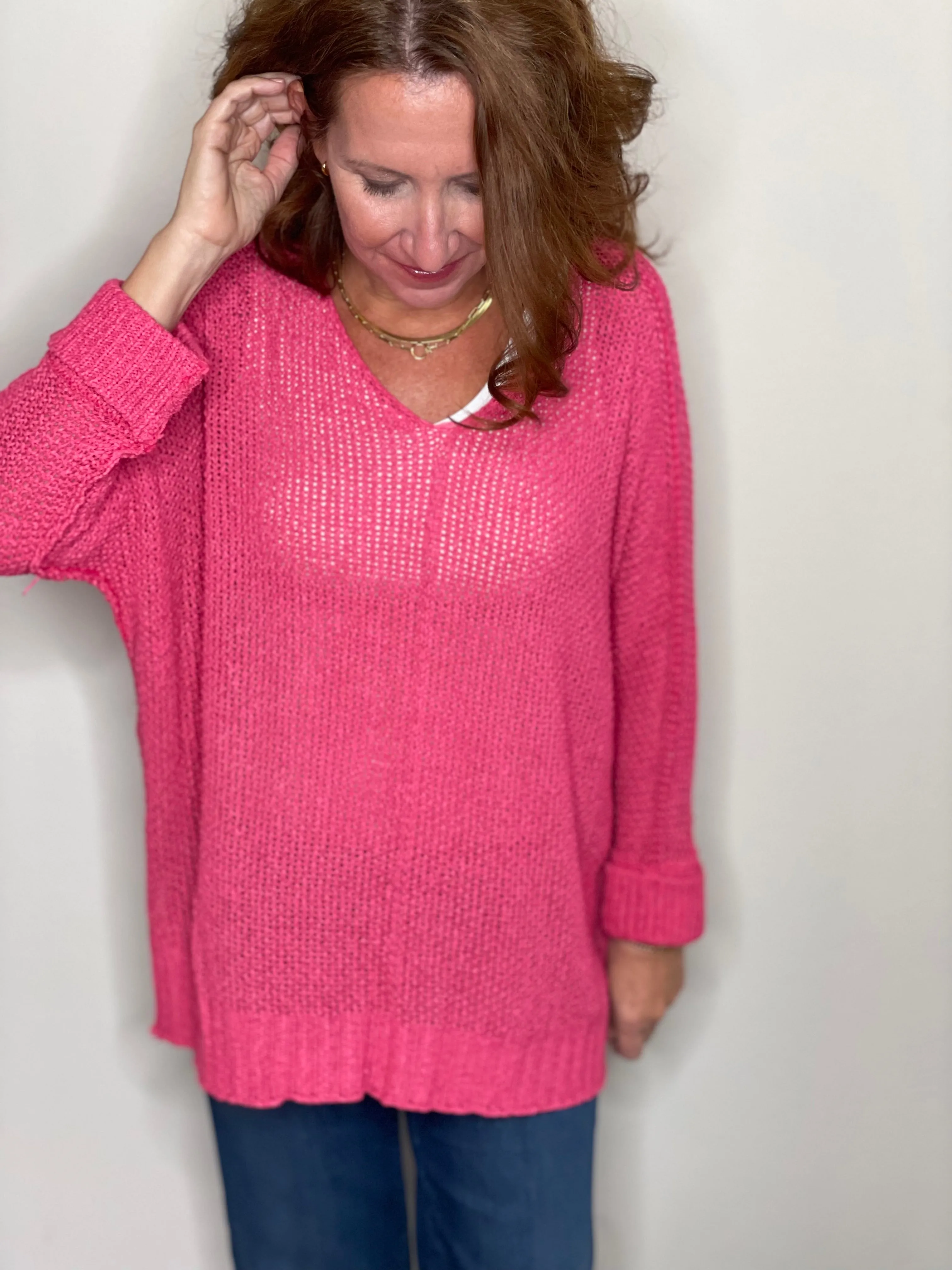 3/4 Sleeve Pullover Sweater - Honeysuckle