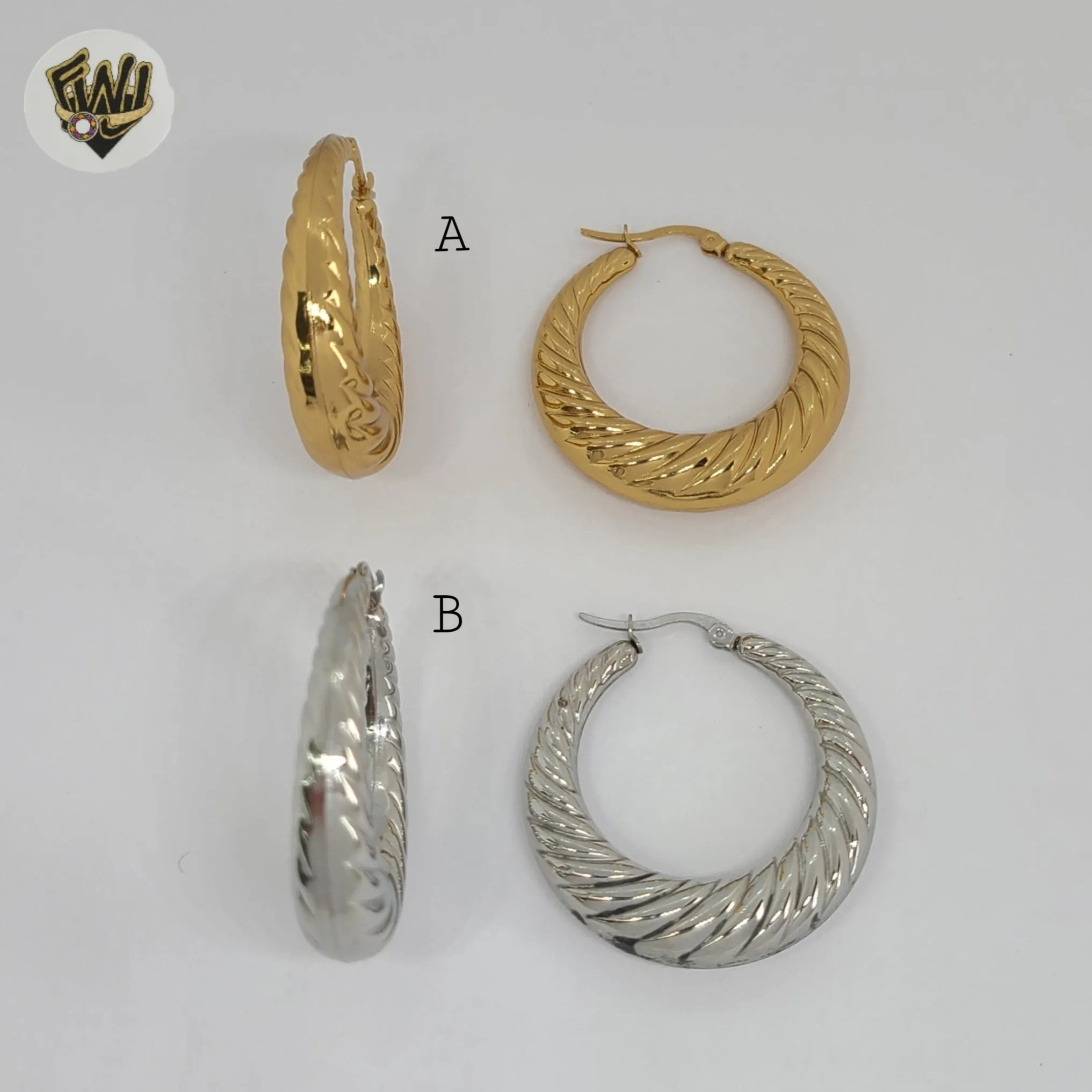 (4-2217) Stainless Steel - Carved Round Hoops.