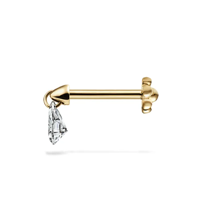 4mm Floating Pear Diamond Threaded Charm Earring by Maria Tash in 14K Yellow Gold.