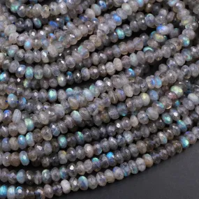 AA Faceted Labradorite Rondelle Beads 6mm Brilliant Rainbow Blue Flashes Fire 16" Strand