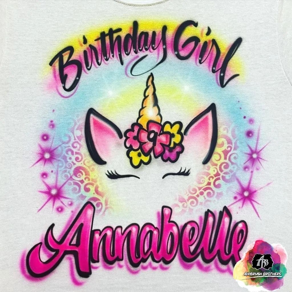 Airbrush Unicorn Birthday Girl w/ Name Design