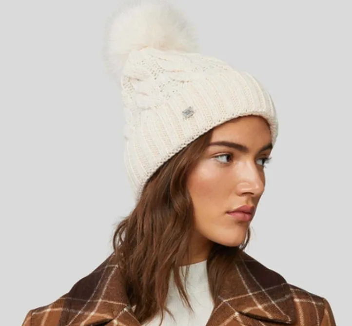 Amalie Cable Knit Detachable Pom Pom Hat