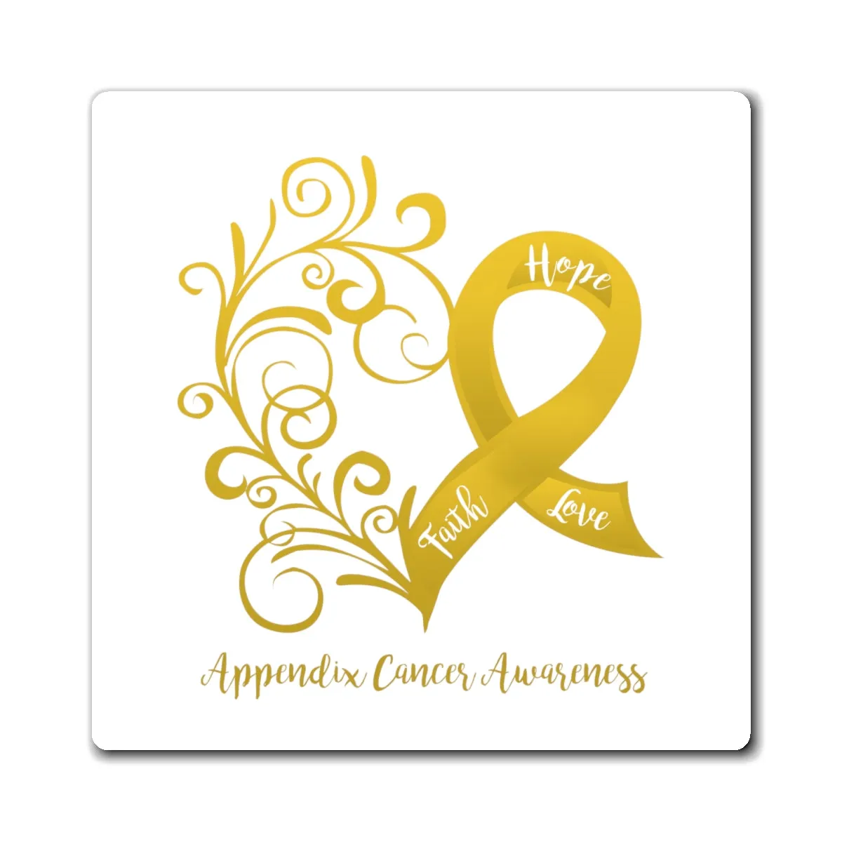 Appendix Cancer Awareness Heart Magnet (White Background) (3 Sizes Available)