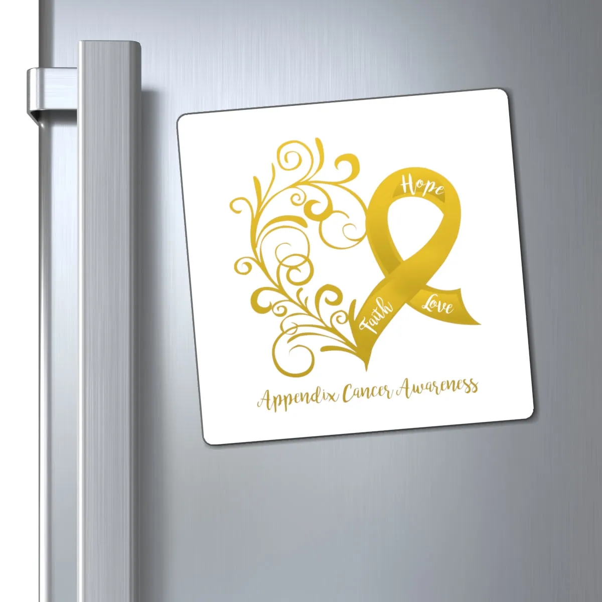 Appendix Cancer Awareness Heart Magnet (White Background) (3 Sizes Available)