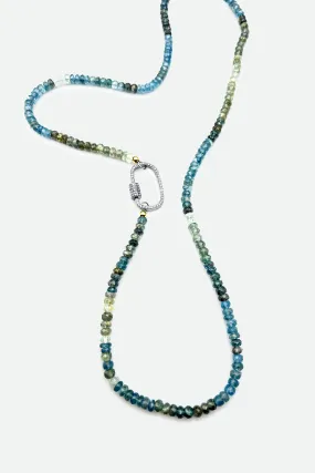 *Aquamarine Long Necklace w Diamond Carabiner Clasp