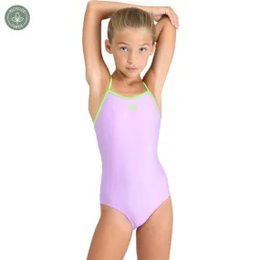 ARENA Girl's Light Drop Solid Swimsuit (Liliac/Soft Green)