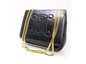 Authentic Pre-owned Celine Vintage Gold Chain Black Leather Logo 2-length Shoulder Bag Italy 193003