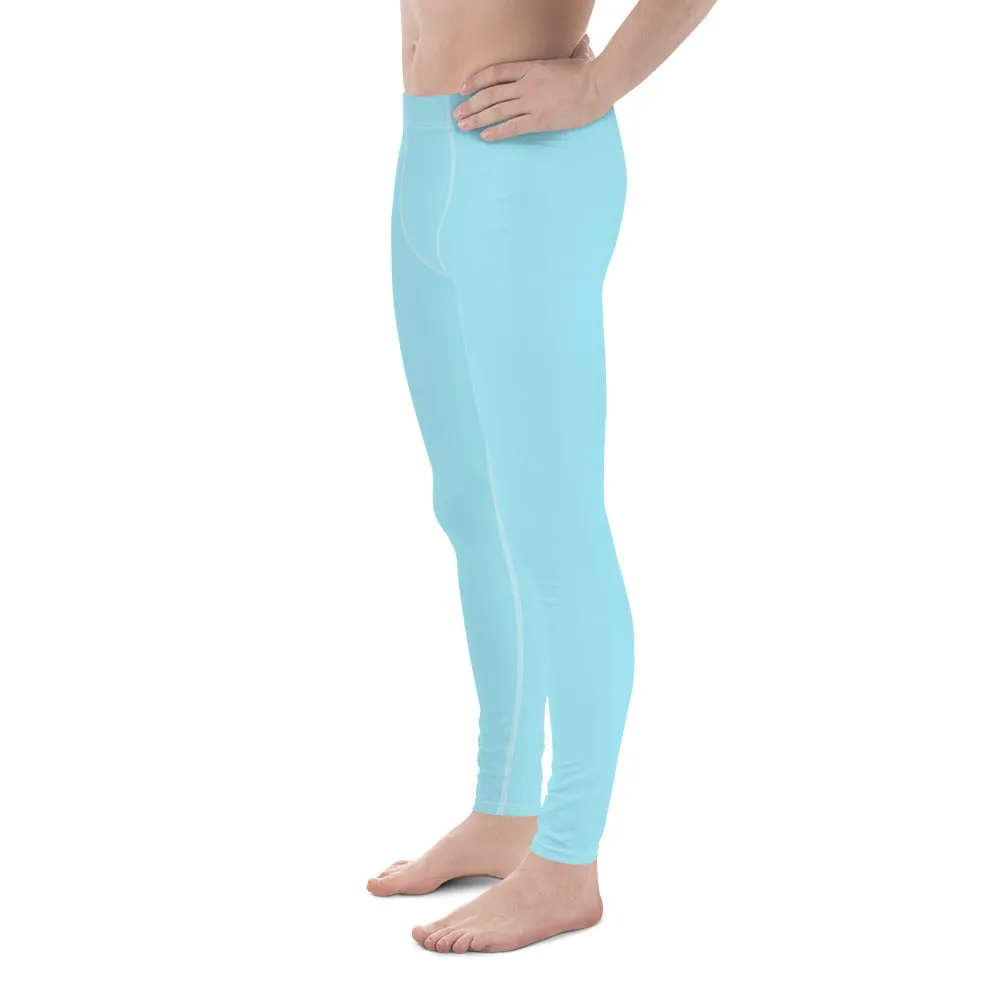 Baby Blue Color Men's Leggings, Modern Solid Blue Color Designer Spandex Men's Tights/Leggings- Made in USA/ MX/ EU