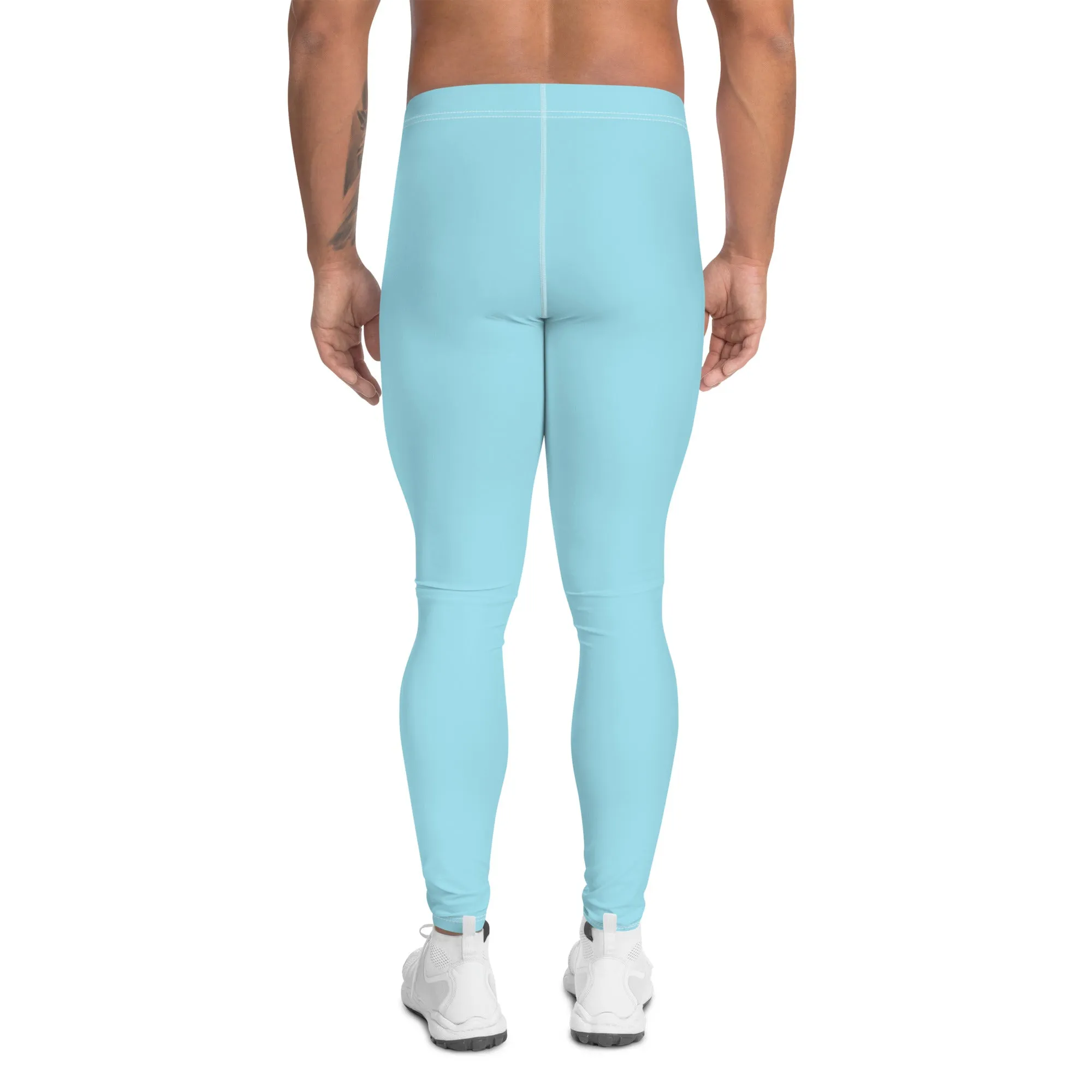 Baby Blue Color Men's Leggings, Modern Solid Blue Color Designer Spandex Men's Tights/Leggings- Made in USA/ MX/ EU