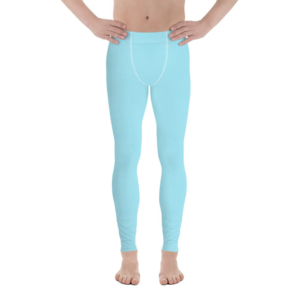 Baby Blue Color Men's Leggings, Modern Solid Blue Color Designer Spandex Men's Tights/Leggings- Made in USA/ MX/ EU