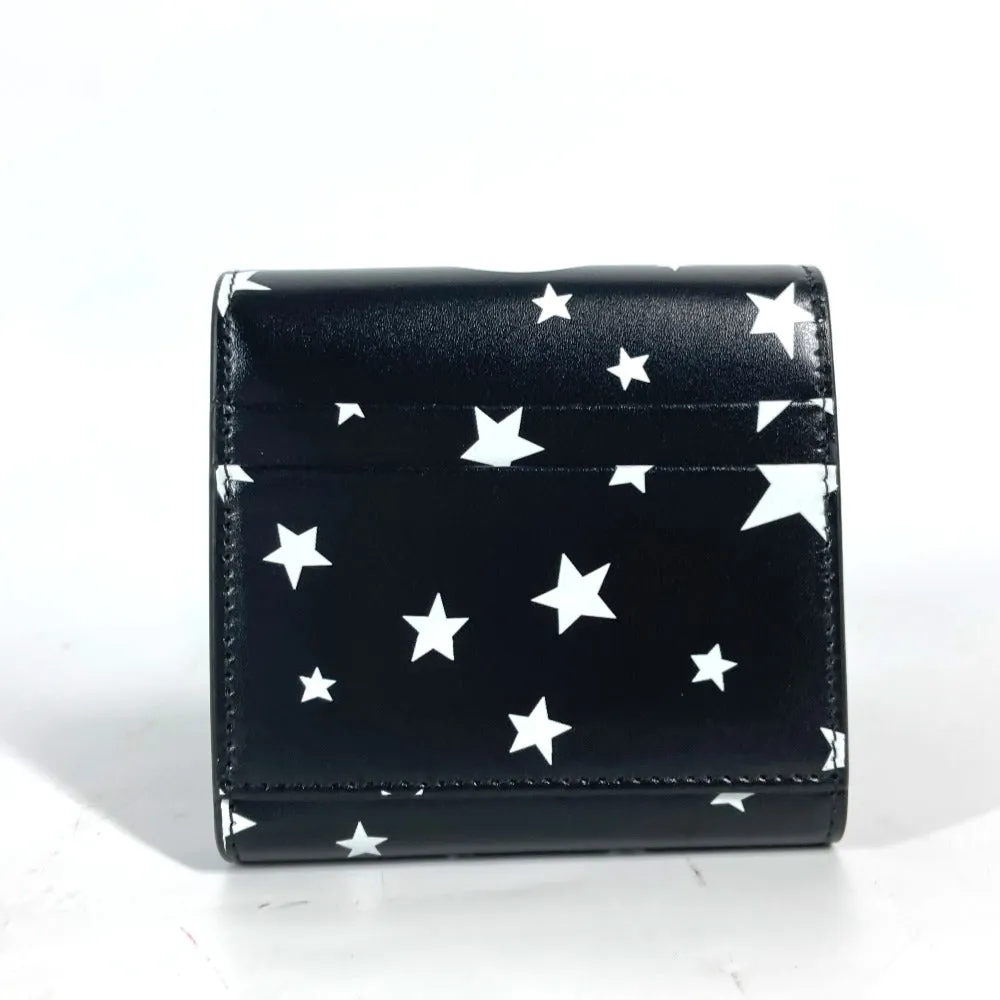 BALENCIAGA Trifold wallet 637450 leather Black x white logo star PAPIER FLAP Women Used Authentic