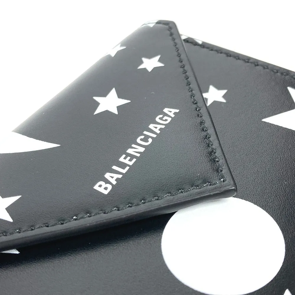 BALENCIAGA Trifold wallet 637450 leather Black x white logo star PAPIER FLAP Women Used Authentic