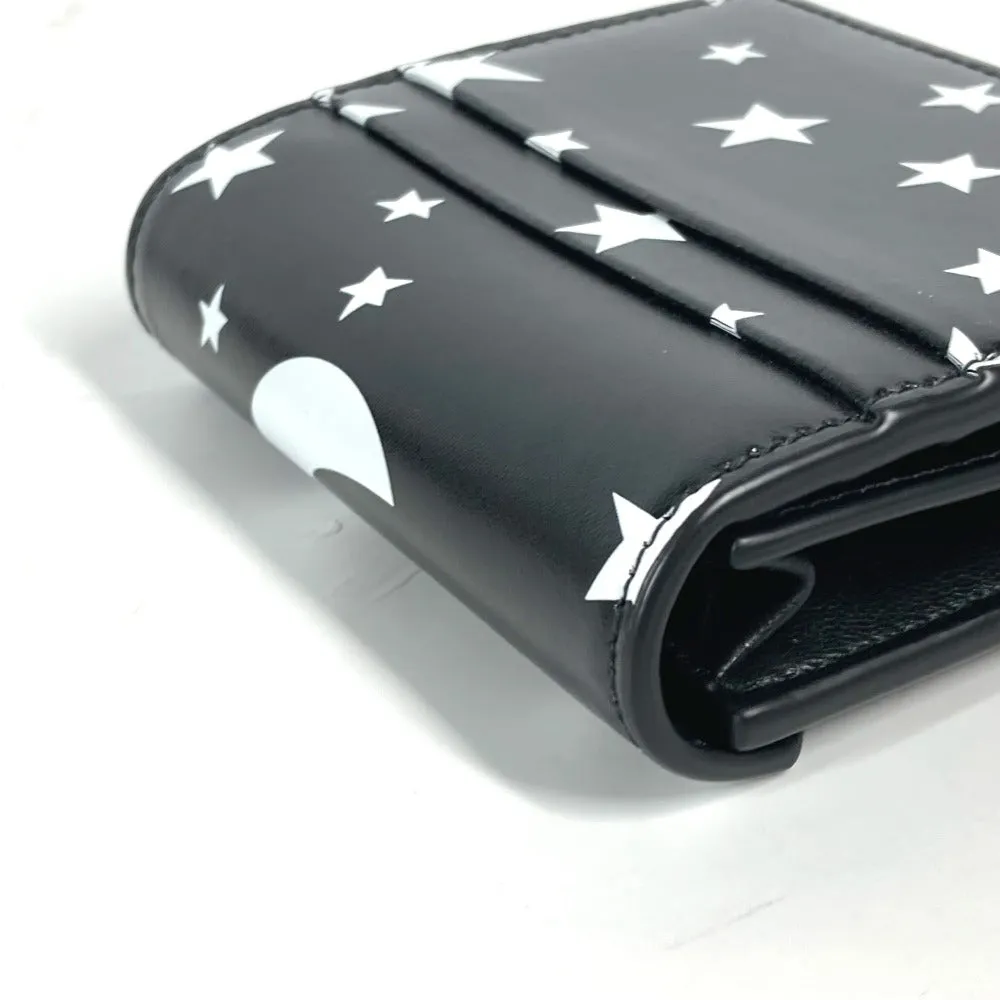 BALENCIAGA Trifold wallet 637450 leather Black x white logo star PAPIER FLAP Women Used Authentic