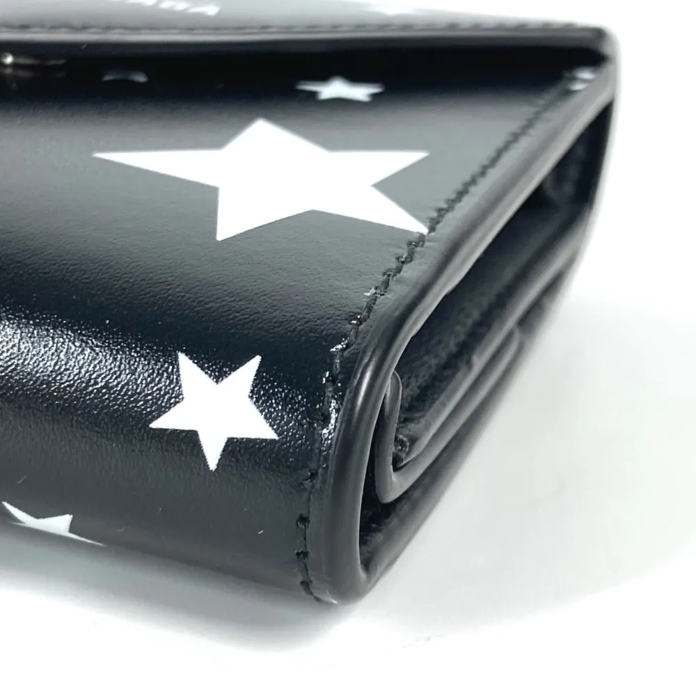 BALENCIAGA Trifold wallet 637450 leather Black x white logo star PAPIER FLAP Women Used Authentic