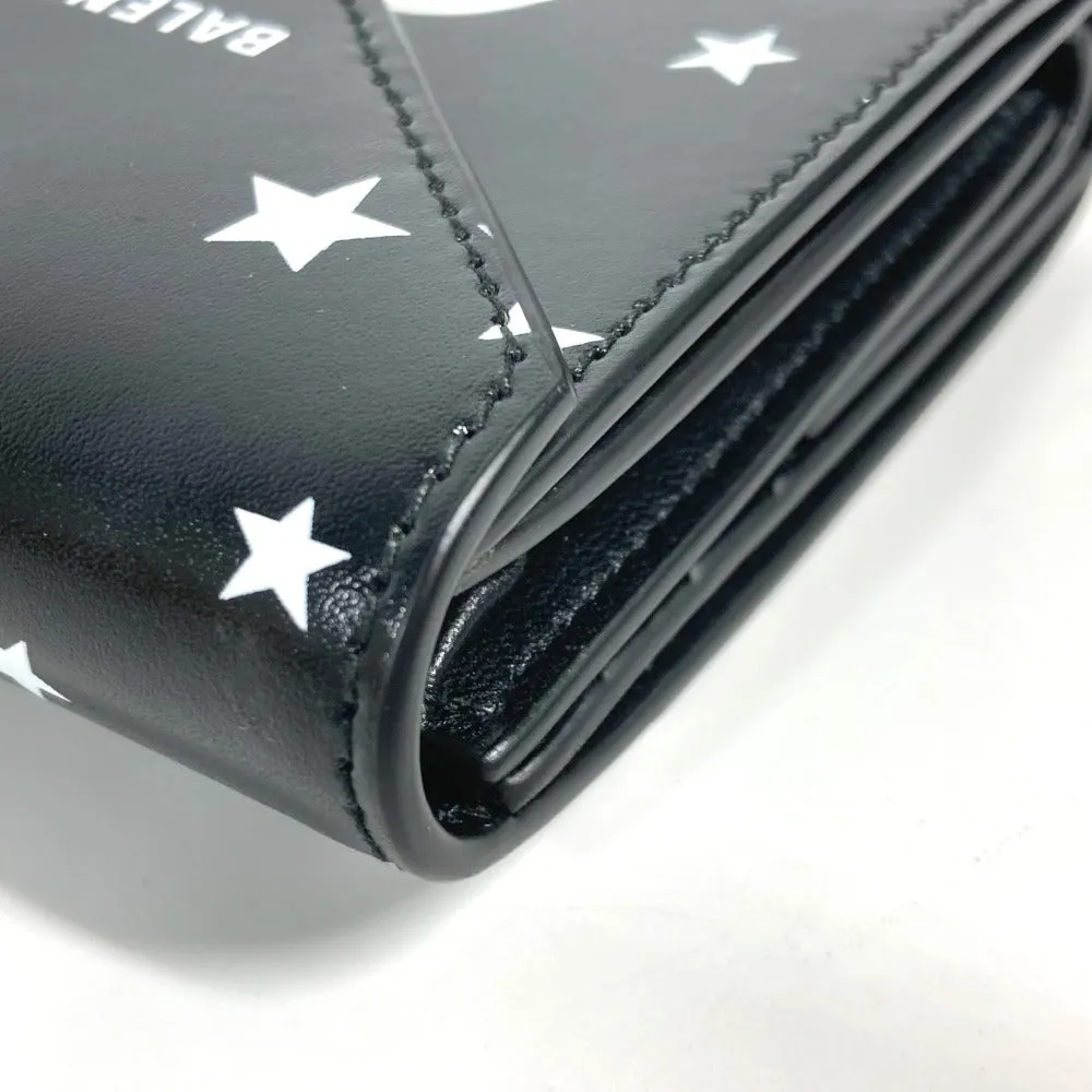 BALENCIAGA Trifold wallet 637450 leather Black x white logo star PAPIER FLAP Women Used Authentic