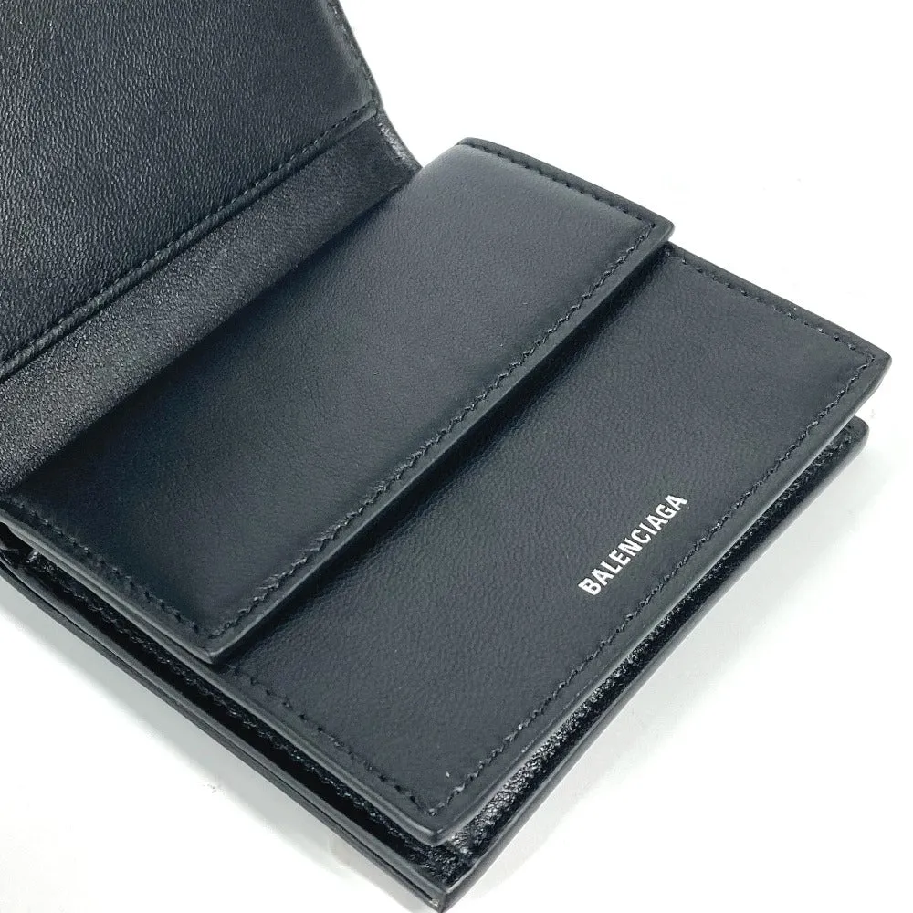 BALENCIAGA Trifold wallet 637450 leather Black x white logo star PAPIER FLAP Women Used Authentic