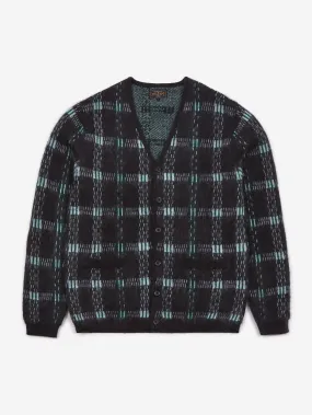 Beams Plus Cardigan Check Pattern Jacquard Mohair - Black