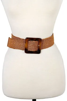 Belt014 Square Faux Tortoise Buckle Belt Tan