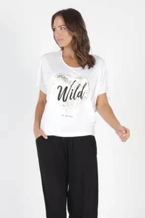 Betty Basics Maui Tee in White with Wild Print