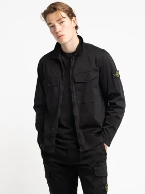 Black Cotton Garment-Dyed Overshirt