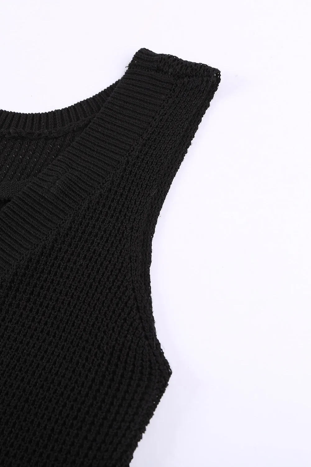 Black Criss Cross Hollow Out Knit Tank Top